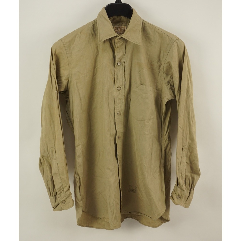 Vintage 1950s Elbeco Thrashed Union Made Military USAF Shirt Men's Size 15 Brown